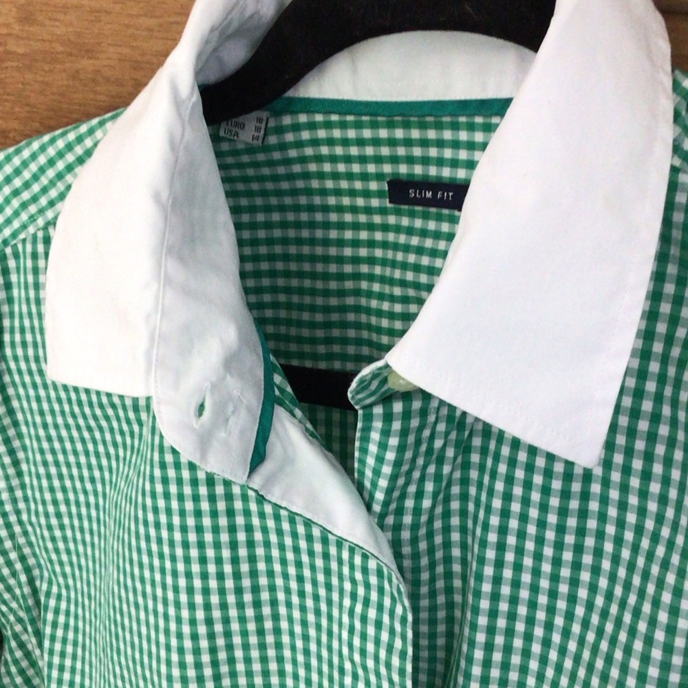 Barbour Green Checkered Women's Fitted Button Down Shirt 14 Slim